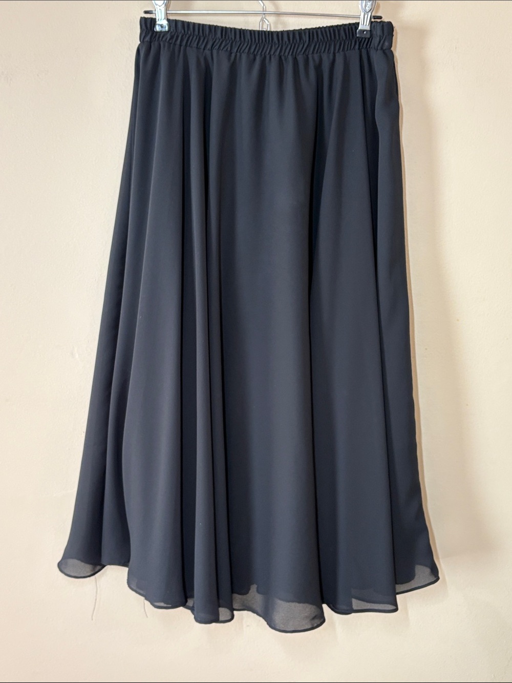 Flowing Black Long Evening Wear Skirt with Elastic Waist
